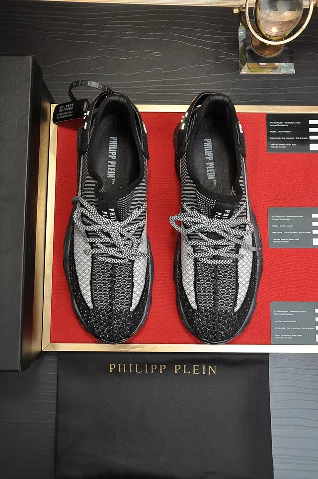 Philipp Plein Sneakers lifestyle noires et argentées en knit à semelle chunky sculptée 7