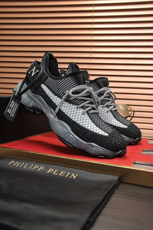 Philipp Plein Sneakers lifestyle noires et argentées en knit à semelle chunky sculptée 8