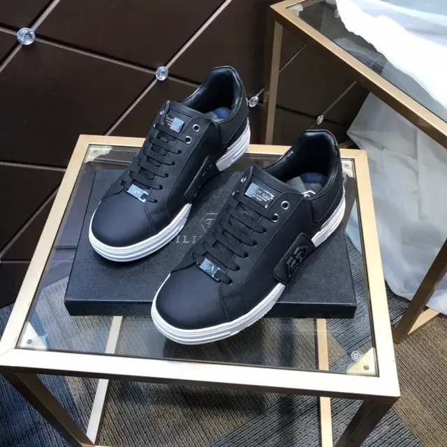 Philipp Plein Noir Blanc Cuir Synthétique Semelle Épaisse Sneakers Lifestyle 2