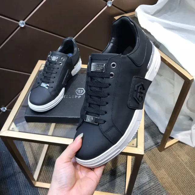 Philipp Plein Noir Blanc Cuir Synthétique Semelle Épaisse Sneakers Lifestyle 3