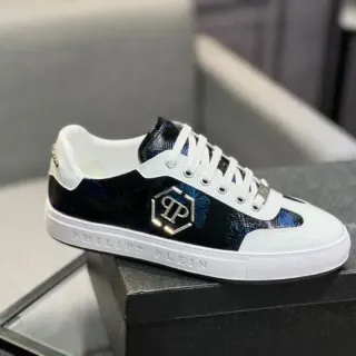 Philipp Plein काली और सफेद लो-टॉप लेस-अप स्नीकर्स