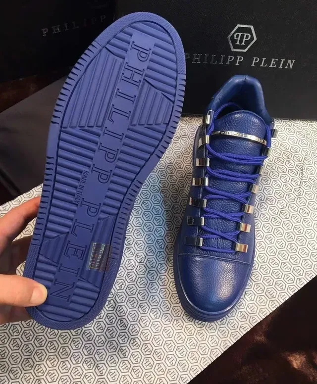 Philipp Plein أحذية رياضية أسلوب حياة أزرق أرجواني جلد متعرج حلقات معدنية للأحزمة 3