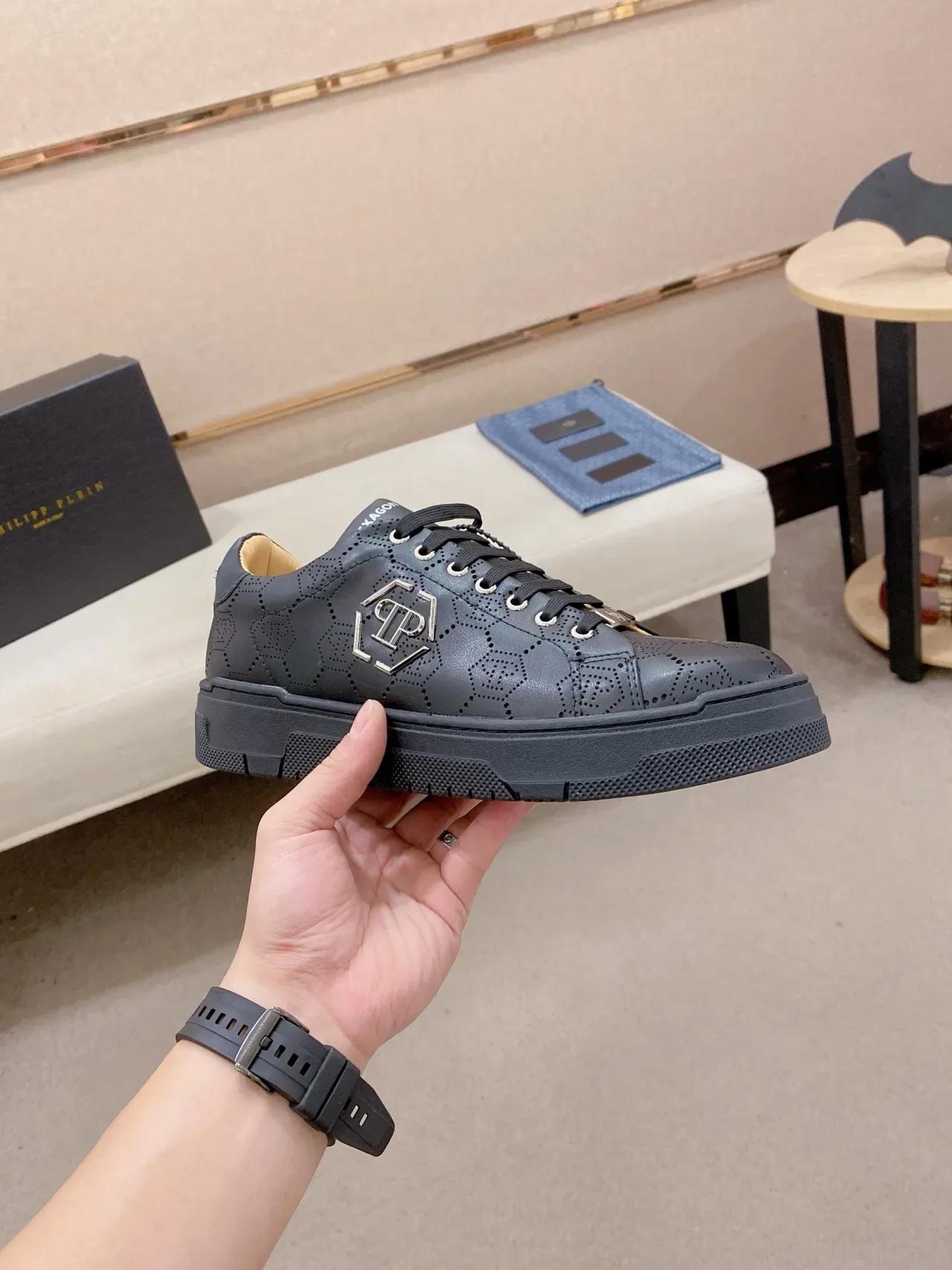Philipp Plein Hexagon Perforated Black Lifestyle Sneakers 5