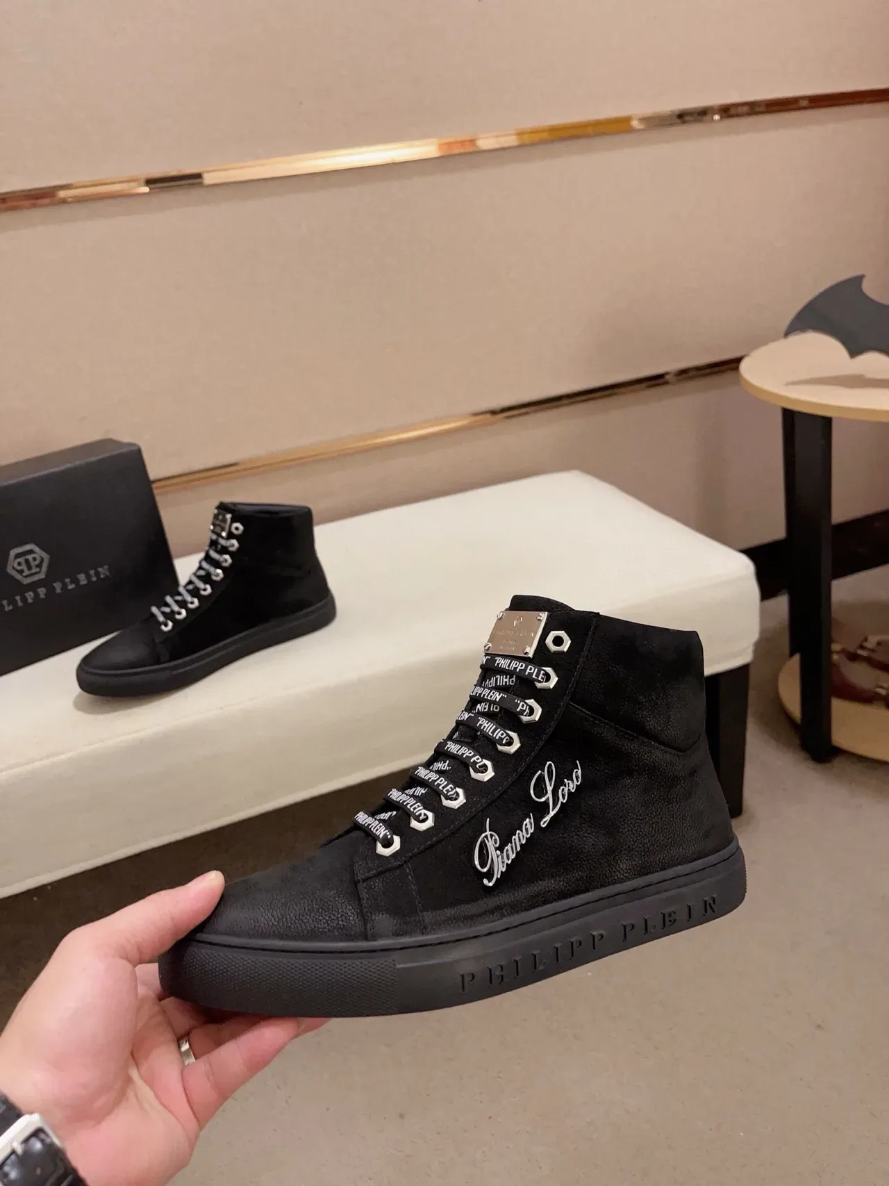 Philipp Plein High-Top Embroidered Signature Black Lifestyle Sneakers 4