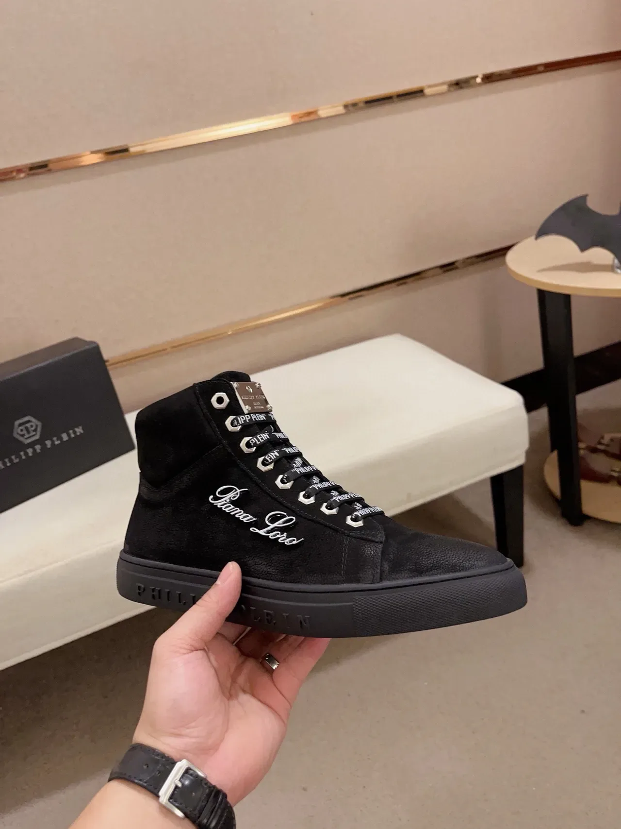 Philipp Plein High-Top Embroidered Signature Black Lifestyle Sneakers 5
