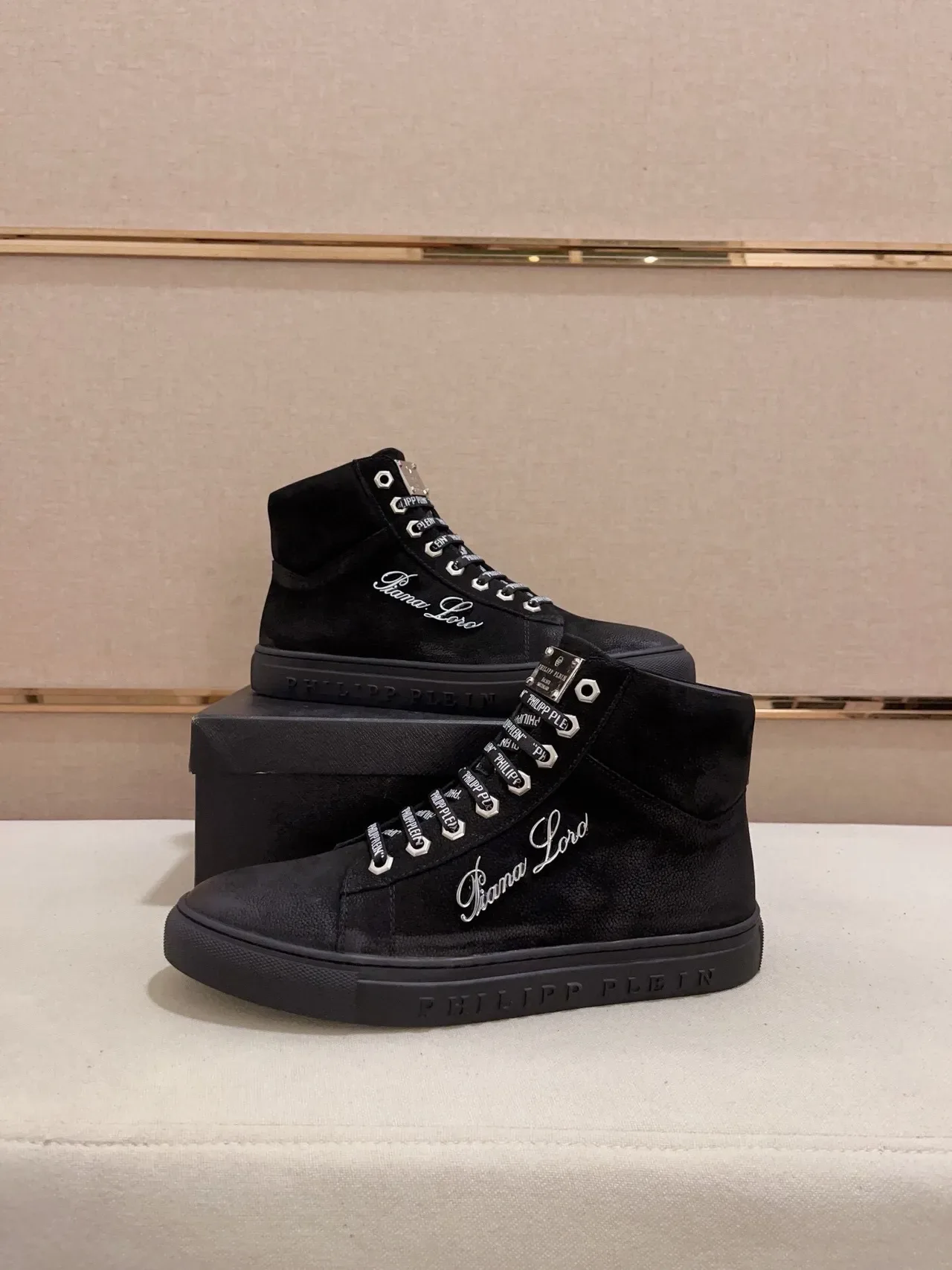 Philipp Plein High-Top Embroidered Signature Black Lifestyle Sneakers 8