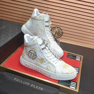 Philipp Plein 高帮金色斑点鸵鸟皮革生活方式运动鞋