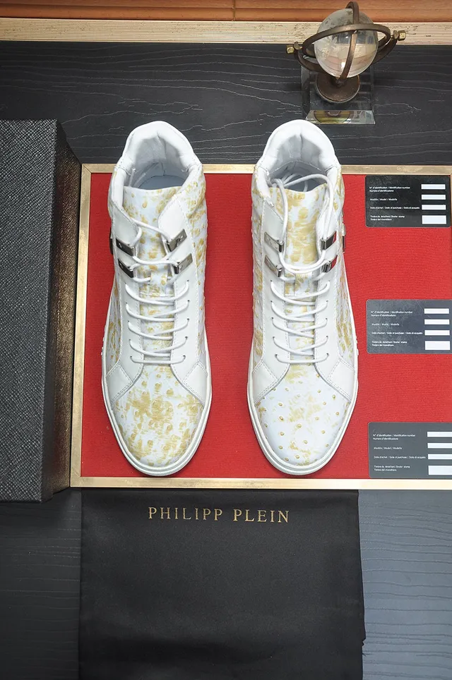Philipp Plein Sneakers Lifestyle Hautes en Cuir d'Autruche à Éclats Dorés 3