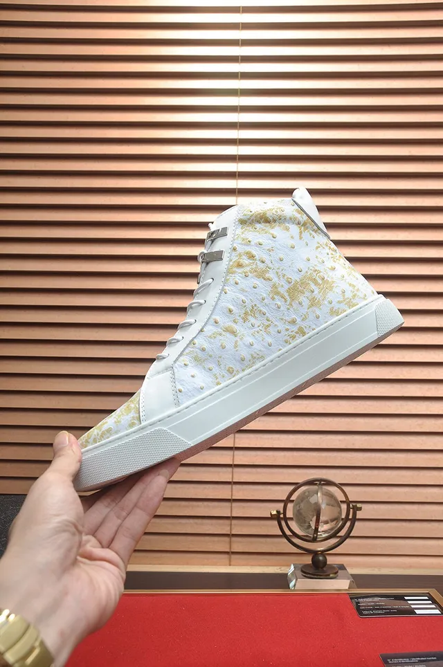 Philipp Plein Sneakers Lifestyle Hautes en Cuir d'Autruche à Éclats Dorés 6