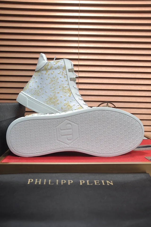 Philipp Plein Sneakers Lifestyle Hautes en Cuir d'Autruche à Éclats Dorés 7