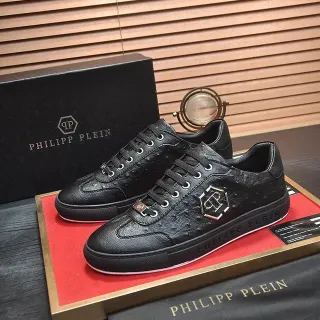 Philipp Plein Ostrich-Embossed Leather Hex Logo Lifestyle Sneakers