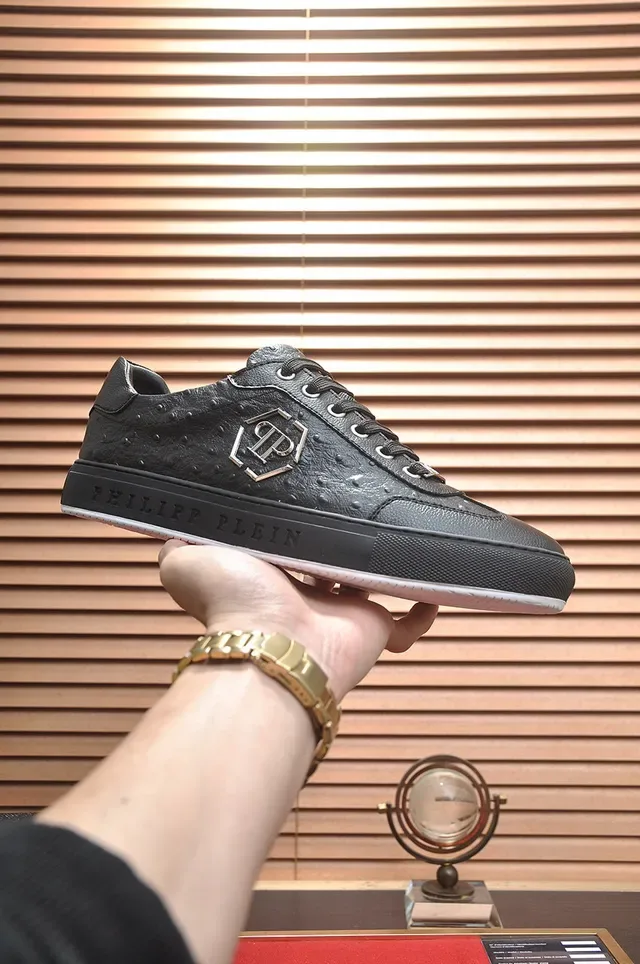 Philipp Plein Sneakers Lifestyle en Cuir avec Embossage d'Autruche et Logo Hex 2