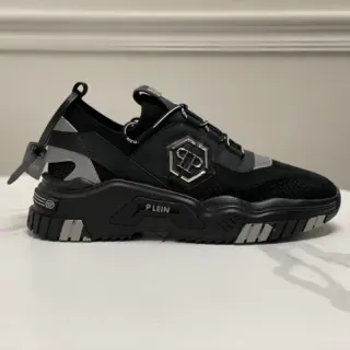 Philipp Plein Runner 黑色银色 平台鞋底 六角形 PP 标志 厚底运动鞋