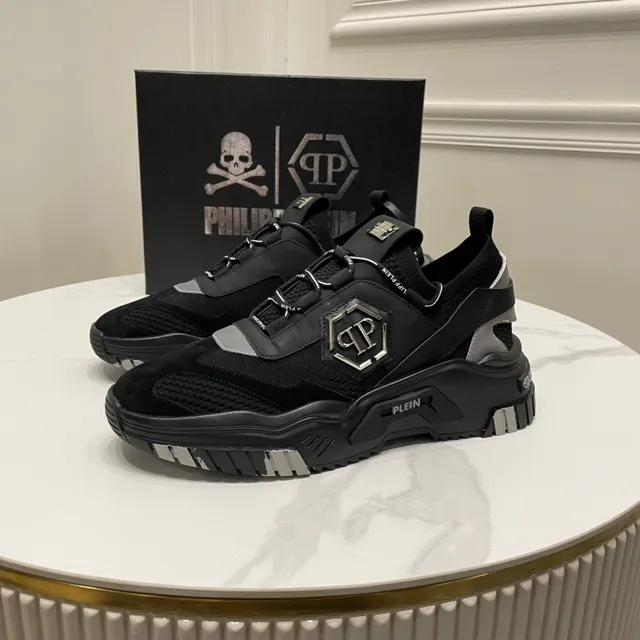 Philipp Plein Runner Black Silver Platform Sole Hexagonal PP Logo Plaque Chunky Sneakers 4