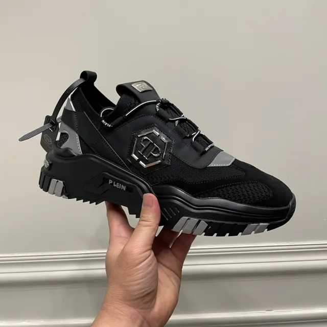 Philipp Plein Runner Black Silver Platform Sole Hexagonal PP Logo Plaque Chunky Sneakers 5
