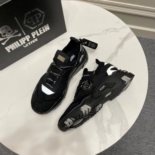Philipp Plein Runner Black Silver Platform Sole Hexagonal PP Logo Plaque Chunky Sneakers 6