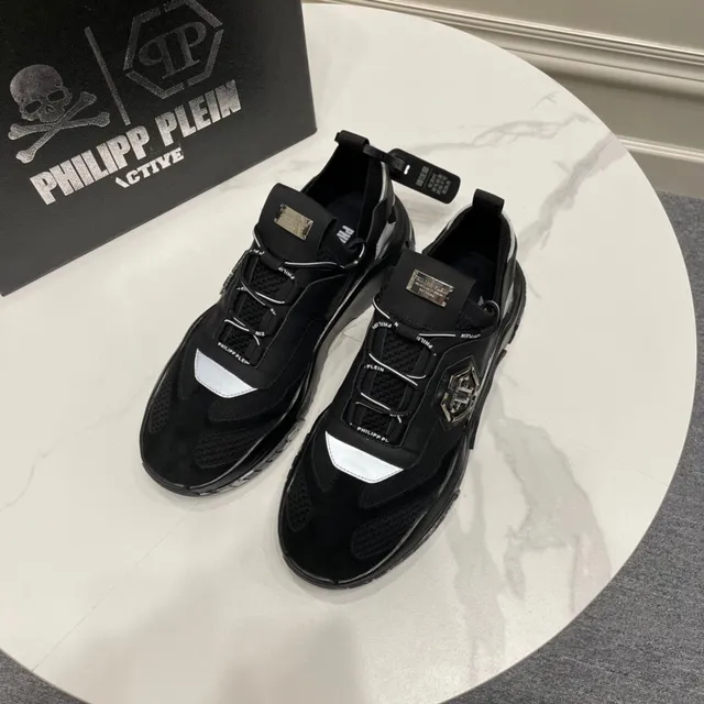 Philipp Plein Runner Black Silver Platform Sole Hexagonal PP Logo Plaque Chunky Sneakers 7