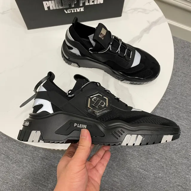 Philipp Plein Runner Black Silver Platform Sole Hexagonal PP Logo Plaque Chunky Sneakers 8