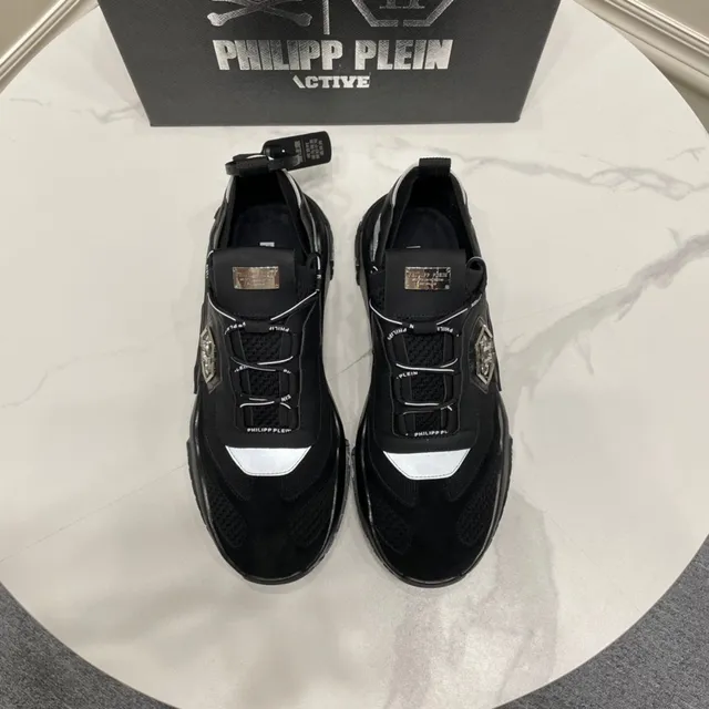 Philipp Plein Runner Black Silver Platform Sole Hexagonal PP Logo Plaque Chunky Sneakers 9