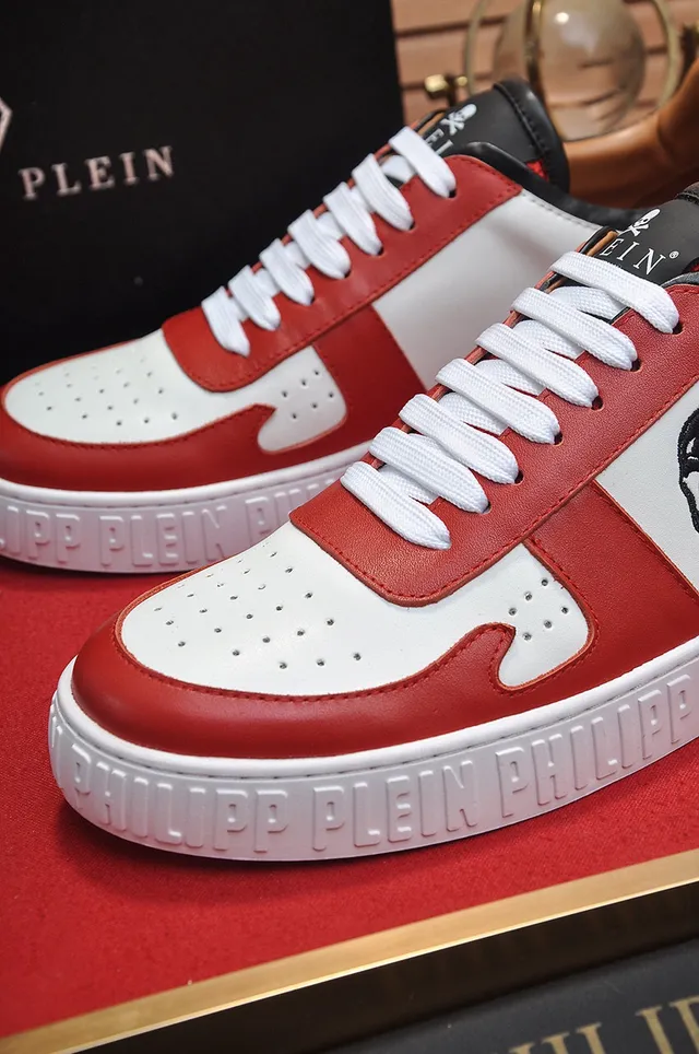 Philipp Plein graphique crâne sneakers lifestyle en cuir rouge blanc 4