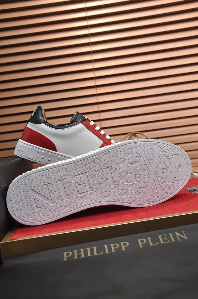 Philipp Plein graphique crâne sneakers lifestyle en cuir rouge blanc 5