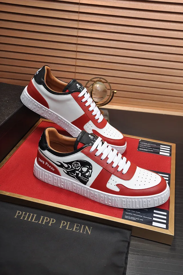 Philipp Plein graphique crâne sneakers lifestyle en cuir rouge blanc 6