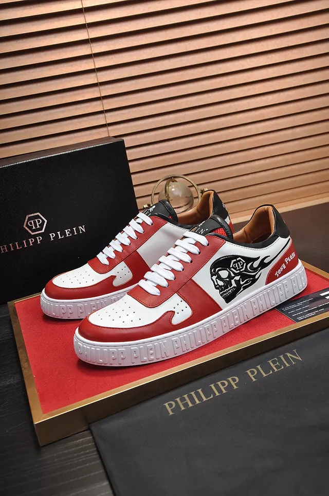 Philipp Plein graphique crâne sneakers lifestyle en cuir rouge blanc 8