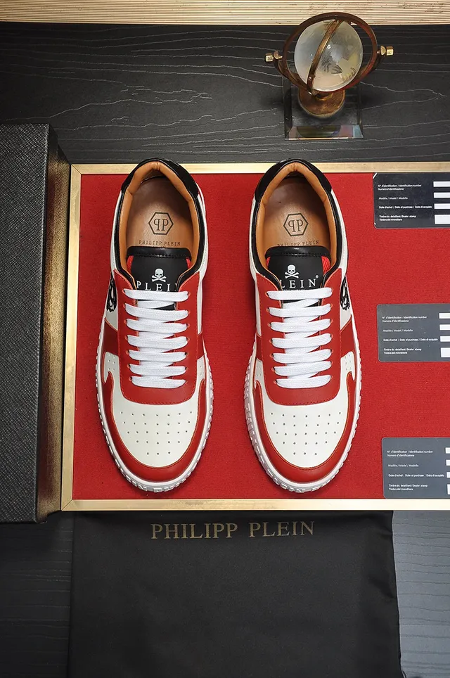 Philipp Plein graphique crâne sneakers lifestyle en cuir rouge blanc 9