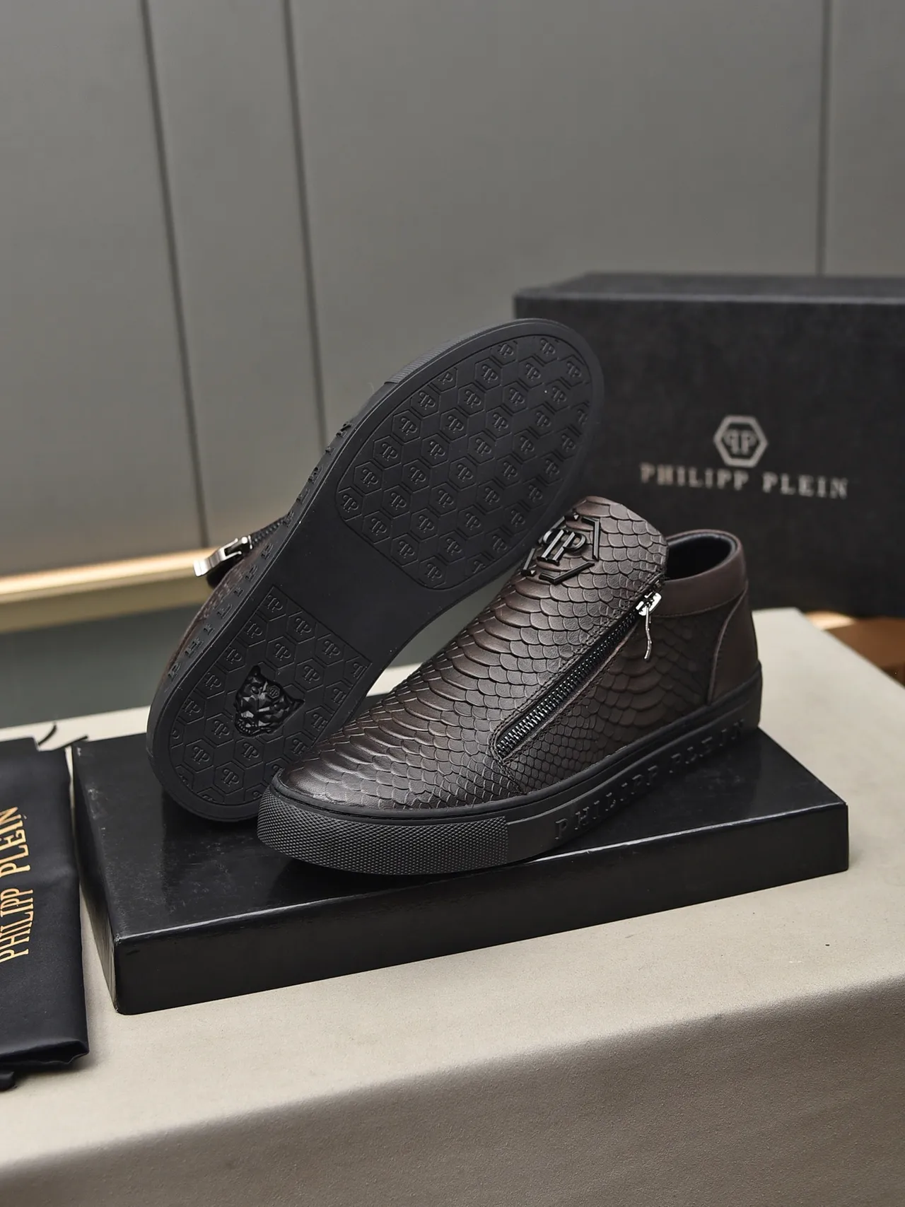 Philipp Plein Chaussures Casuales Slip-On à Fermeture Éclair et Embossage Serpent 4