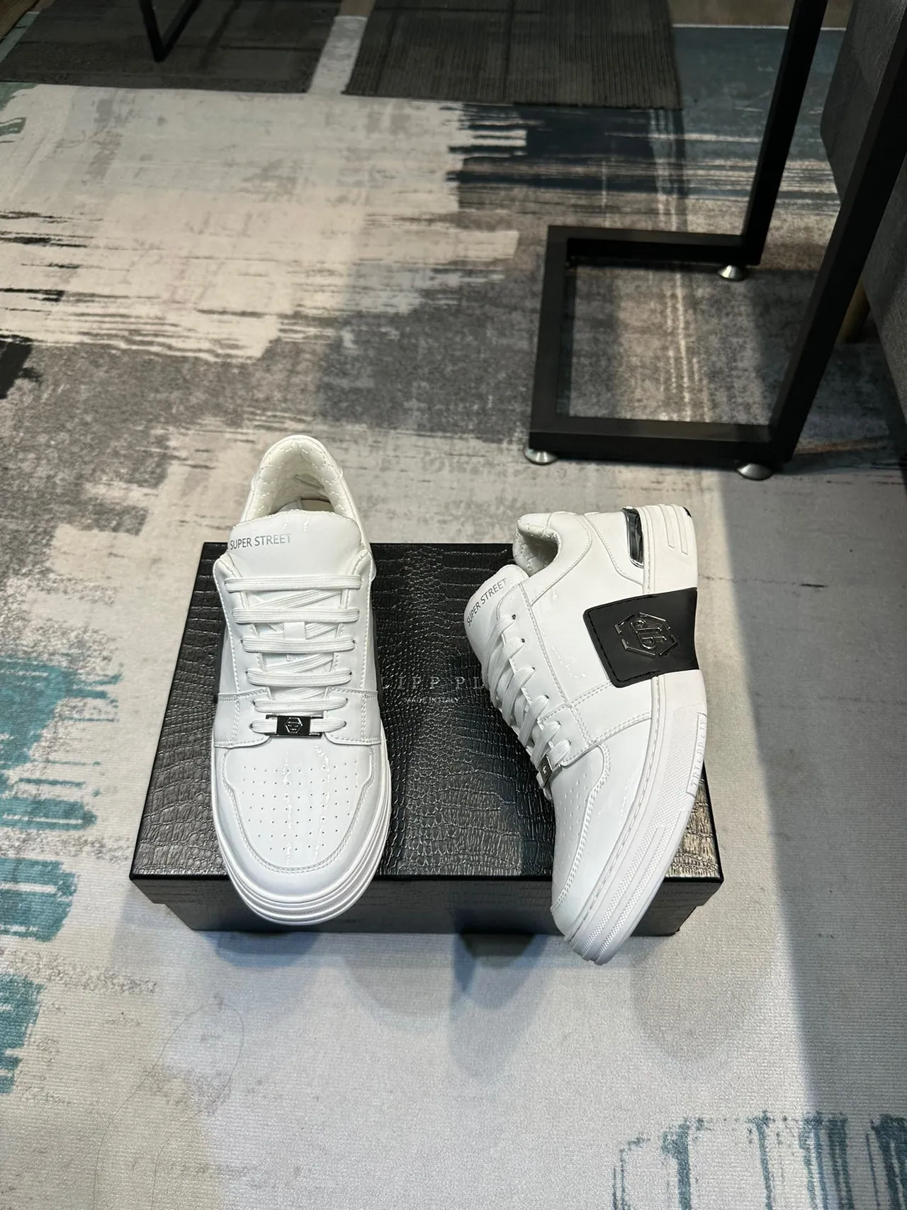 Philipp Plein Super Street حذاء سنيكرز أبيض جلد للأسلوب الحياتي 5