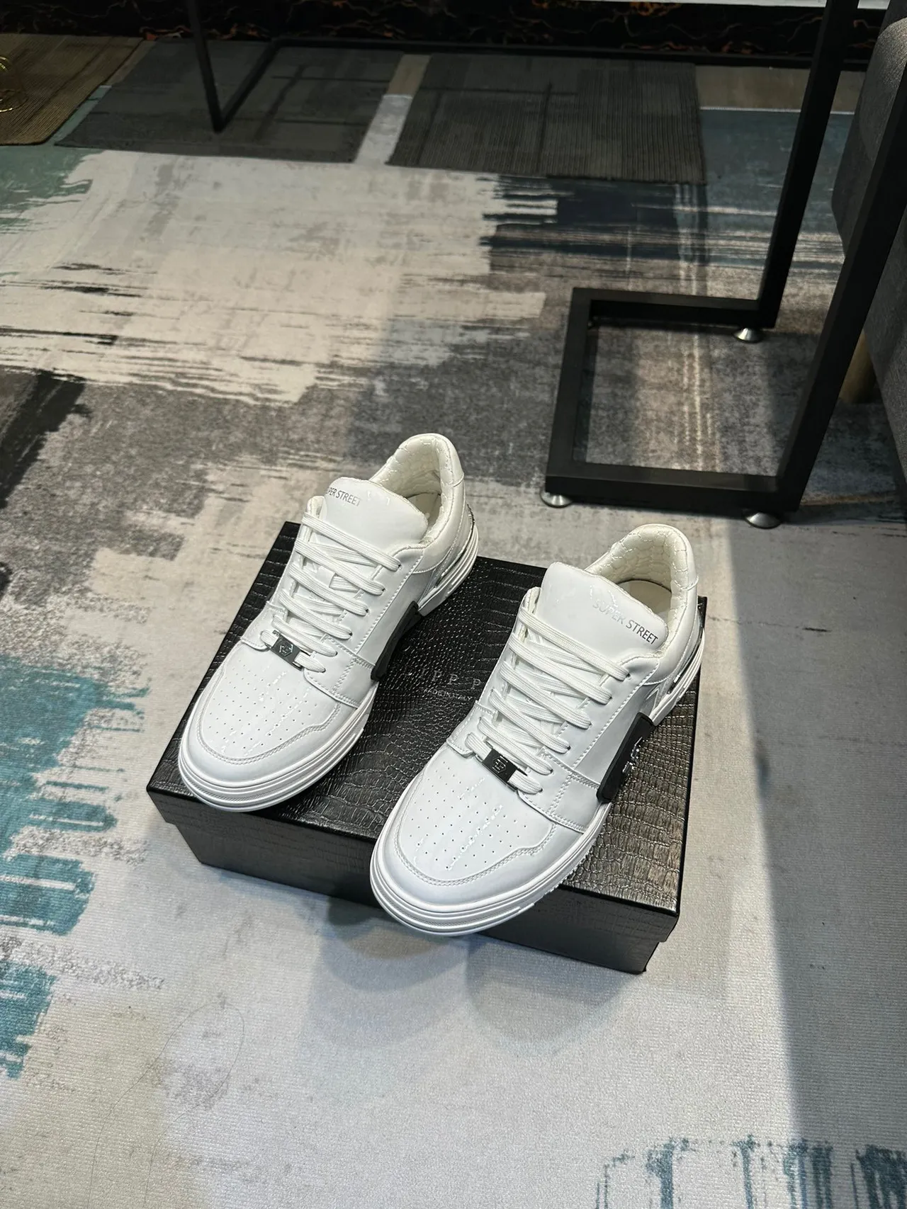Philipp Plein Super Street حذاء سنيكرز أبيض جلد للأسلوب الحياتي 6