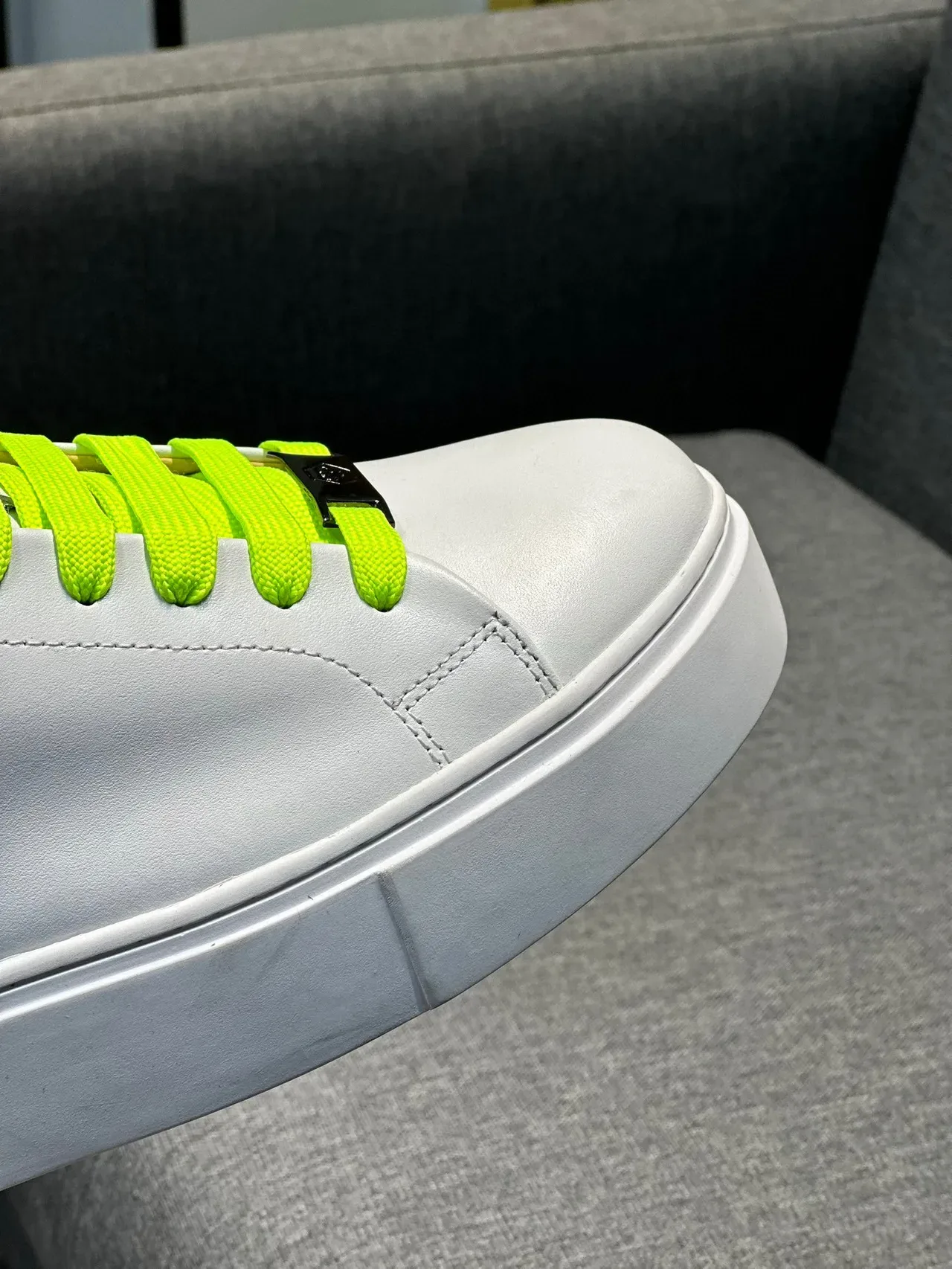 Philipp Plein White and Neon Lime Green Platform Lifestyle Sneakers 3