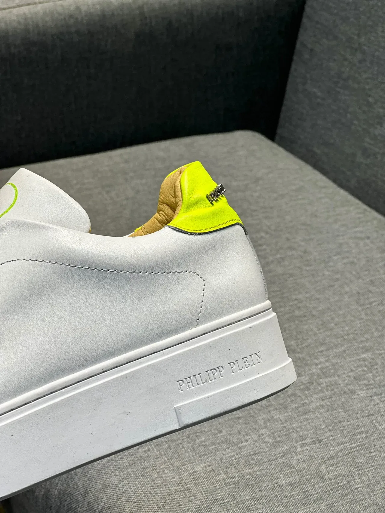 Philipp Plein White and Neon Lime Green Platform Lifestyle Sneakers 8