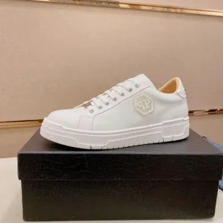 Philipp Plein सफेद भूरा लो-टॉप प्लेटफॉर्म सोल लाइफस्टाइल स्नीकर