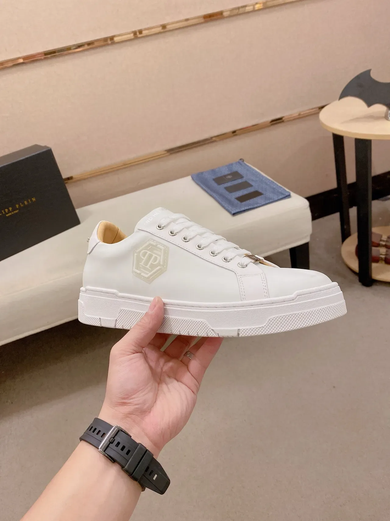 Philipp Plein sneakers lifestyle blanc beige low-top avec semelle plateforme 5