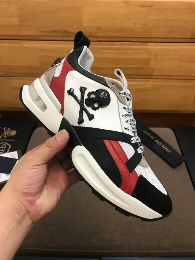 Philipp Plein أحذية أسلوب حياة بيضاء سوداء بدون أربطة متعددة الحزام 3