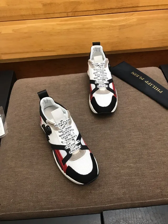 Philipp Plein أحذية أسلوب حياة بيضاء سوداء بدون أربطة متعددة الحزام 5