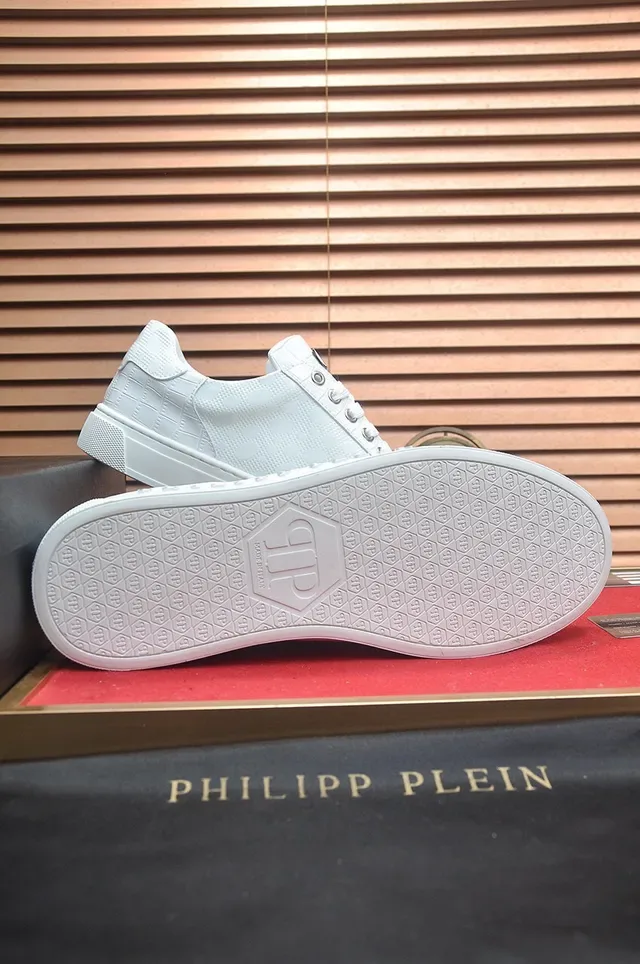 Philipp Plein أبيض فضي جلد منسوج ملحقات أدوات معدنية أحذية أسلوب حياة 6