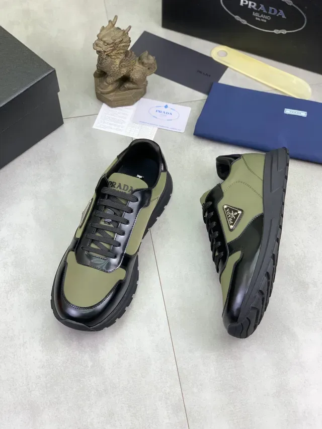 Prada Army Green Black Mixed-Material Triangular Logo Plaque Lifestyle Sneakers 5