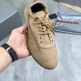 Prada Beige Black Upper Rope-Style Laces Canvas Shoes