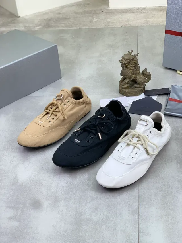 Prada Beige Black Upper Rope-Style Laces Canvas Shoes 2