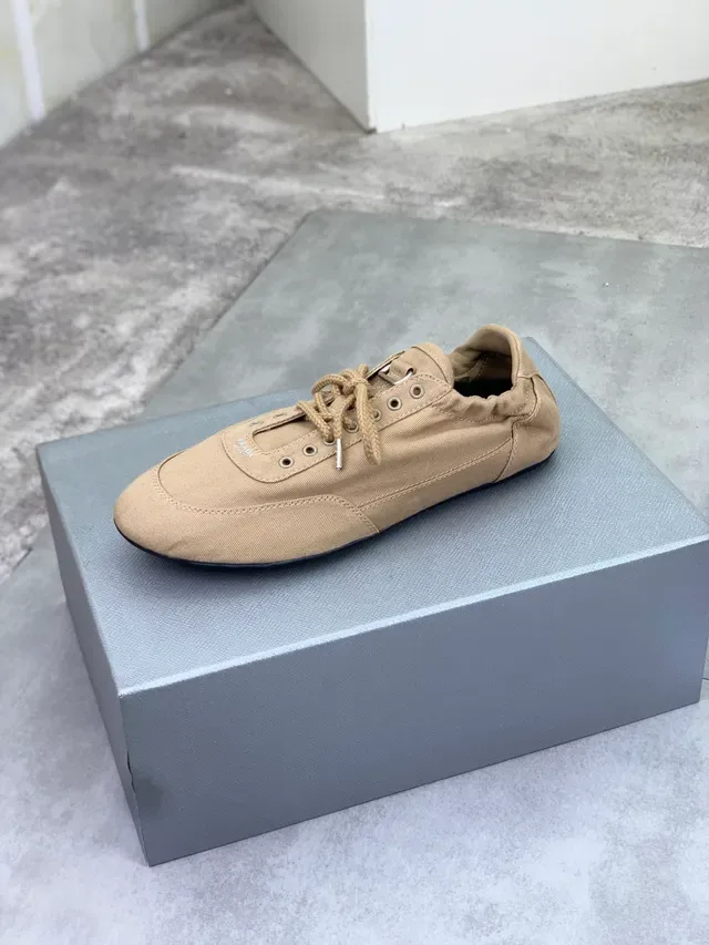 Prada Beige Black Upper Rope-Style Laces Canvas Shoes 5