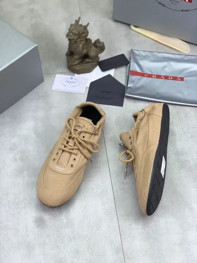 Prada Beige Black Upper Rope-Style Laces Canvas Shoes 6