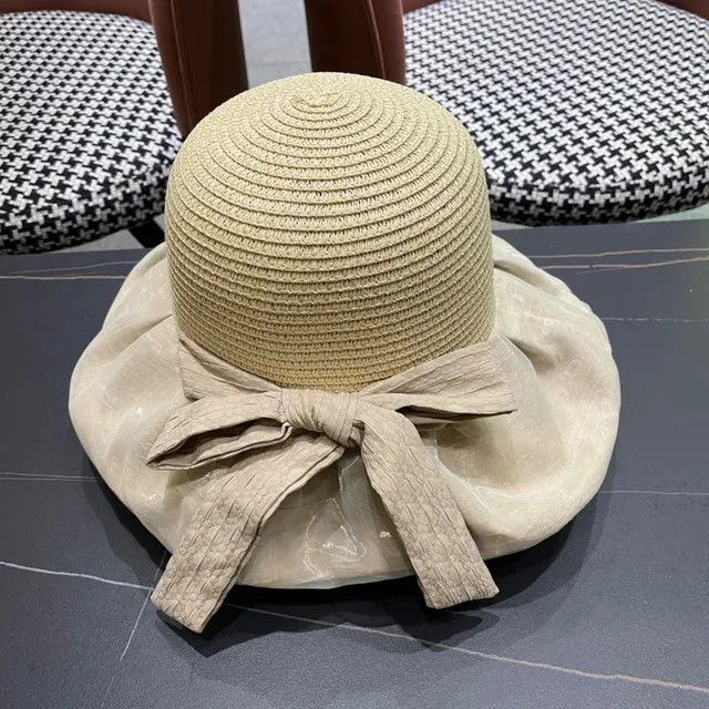 Prada Bege Preto Chapéu de Palha Trançado Coroa Tecido Recolhido Borda Chapéu de Balde 7