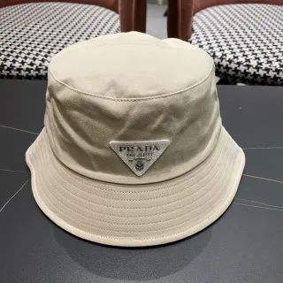 Prada Beige Structured Crown Wide Stitched Brim Bucket Hat