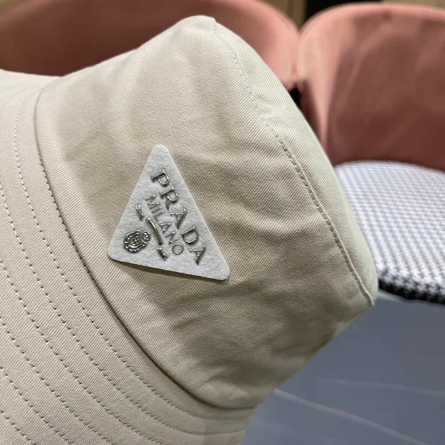 Prada Beige Structured Crown Wide Stitched Brim Bucket Hat 2
