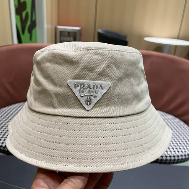 Prada Beige Structured Crown Wide Stitched Brim Bucket Hat 3