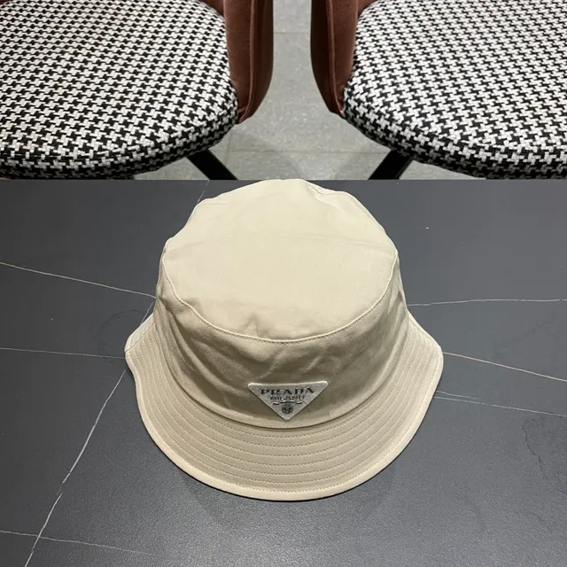 Prada Beige Structured Crown Wide Stitched Brim Bucket Hat 7