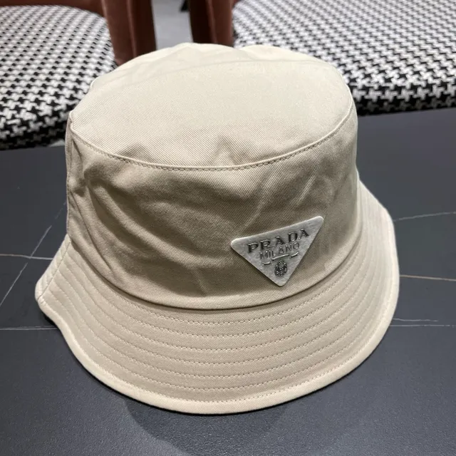 Prada Beige Structured Crown Wide Stitched Brim Bucket Hat 8