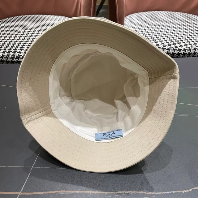 Prada Beige Structured Crown Wide Stitched Brim Bucket Hat 10